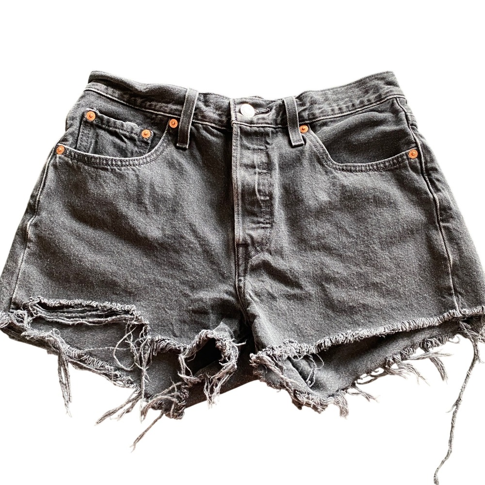Levis 501 Jean Shorts Size 27 Womens Distressed Denim Shorts Black